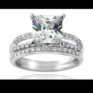 Sterling Silver CZ Square & CZ Half-Eternity Band